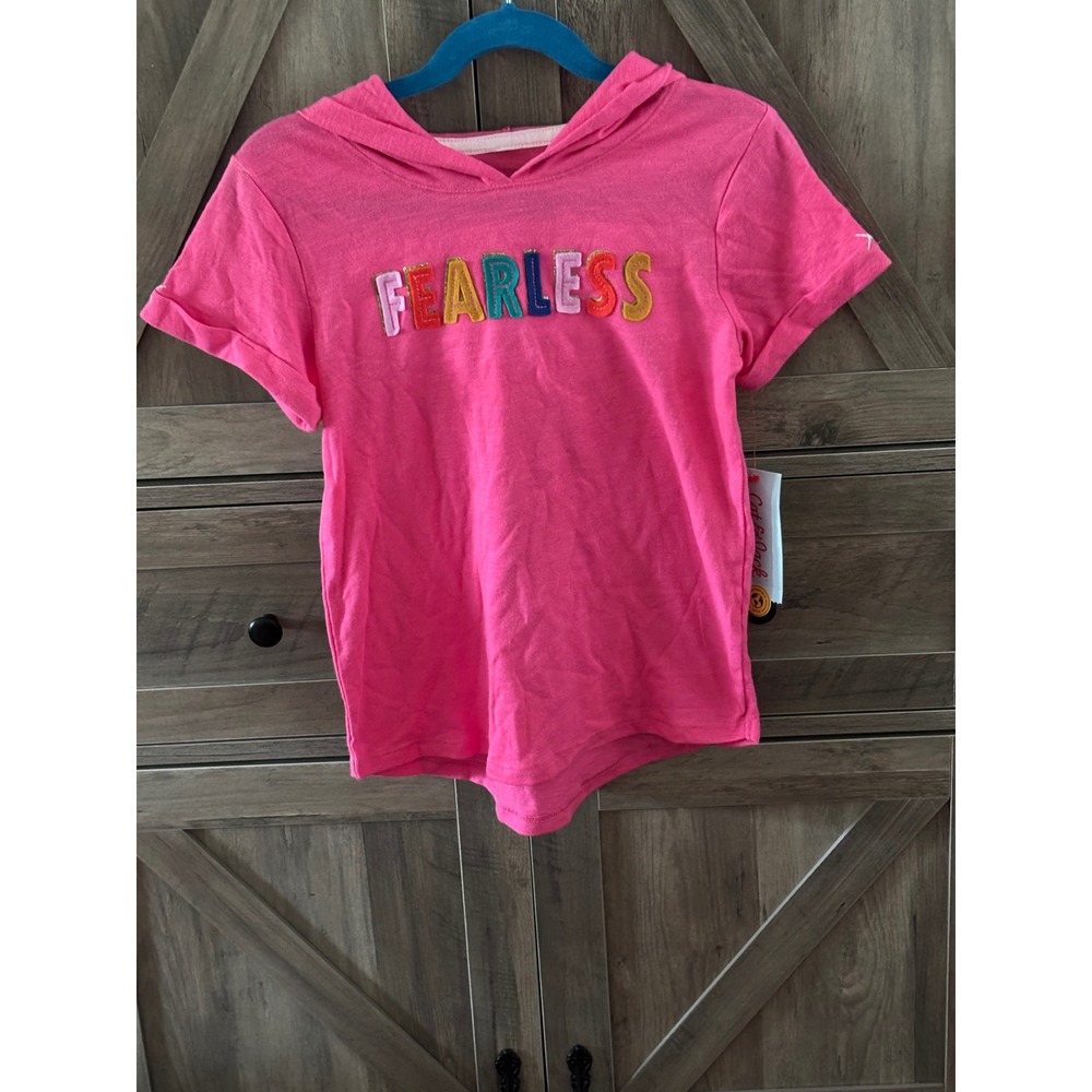 Cat & Jack Girls Pink Fearless Graphic Short Sleeve Hooded T-Shirt NWT